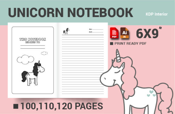 Unicorn Lined Notebook Kids: A Complete KDP Interior Resource